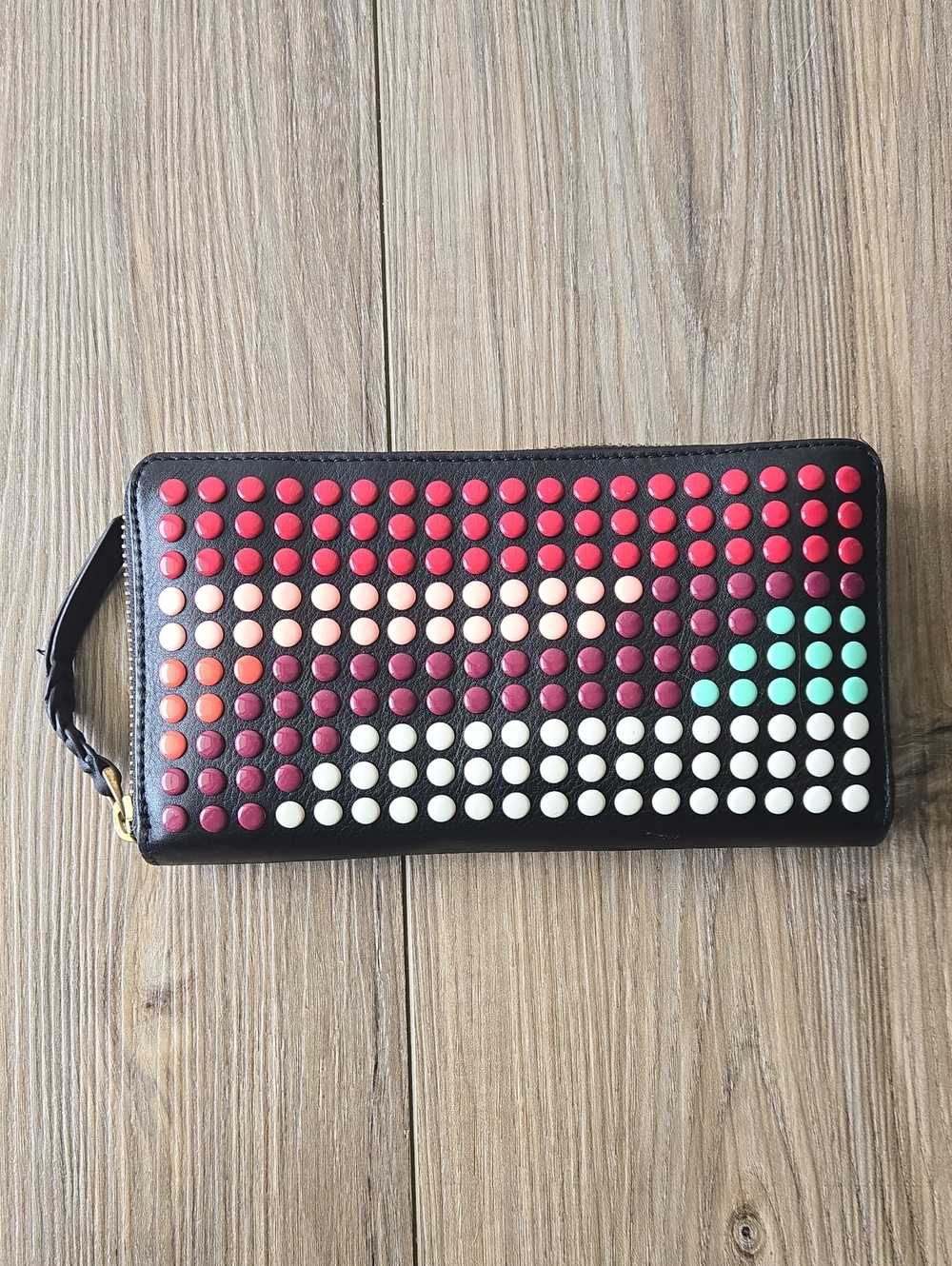 Fossil Full Zip Multicolor Studded Leather Wallet